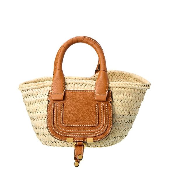 Chloé Handbags - Chloé Marcie Mini Raffia & Leather Tote, Brown